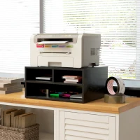 HOMCOM Organiseur bureau aspect noir avec 3 compartiments fournitures support d'imprimante 47 x 40 x 22,5 cm(m-6)