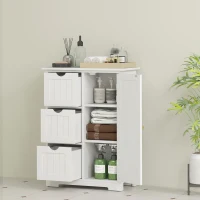 HOMCOM Badkamerkast, Badkamercommode, 3 Laden, Schap, MDF, Wit(m-8)