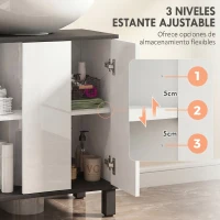 HOMCOM Mueble Bajo Lavabo con 2 Puertas y Estante Ajustable para Lavabo con o sin Pedestal 60x34x70 cm Blanco Brillo(m-5)