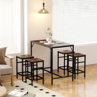 HOMCOM Ensemble table de bar industriel + 4 tabourets repose-pieds en bois couleur chêne cadre en métal noir(m-9)