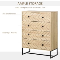 HOMCOM 5 Drawer Chest Sideboard Cabinet Storage Unit Bedroom Home Unique Zigzag Design w/ Black Metal Handles Anti Tip & Top(m-4)