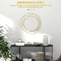 HOMCOM Espelho Decorativo de Parede Adorno de Parede Metálico Ø65 cm com Ganchos para Sala de Estar Quarto Corredor Dourado(m-4)