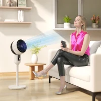 HOMCOM Ventilateur sur pied 45 W ventilateur circulateur d'air 3 niveaux, oscillation réglable à 70°, noir et blanc(m-2)