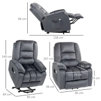 HOMCOM Massagestoel met opsta-hulp seniorenfauteuil relaxfauteuil, 8 massagepunten, 2 zijzakken, 85 cm x 94 cm x 107 cm, Grijs(m-3)