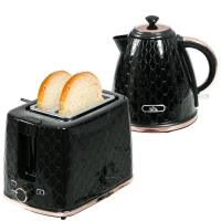 HOMCOM 1.7L 3000W Fast Boil Kettle & 2 Slice Toaster Set, Kettle and Toaster Set with Auto Shut Off, Browning Controls, Black(m-11)