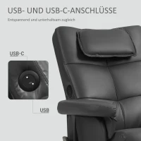 HOMCOM Relaxfauteuil met voetenbank, 360° draaibare loungestoel met kneed- en vibratiemassage, ligfunctie, massagestoel met USB- en USB-C-aansluitingen, zijvak, kunstleer zwart(m-7)