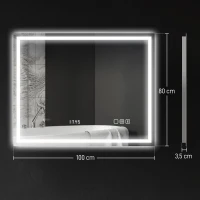 HOMCOM LED-badkamerspiegel met Bluetooth-functie, anti-condensfunctie, 3 lichtkleuren, klok, touchschakelaar, zilverkleurig(m-3)