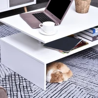HOMCOM Coffee Table with Storage, 2-Tier Centre Table, Modern Living Room Table with Open Shelf and Aluminium Poles, White(m-8)