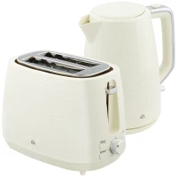 HOMCOM Conjunto de Torradeira e Jarro de Água Elétrico de Aço Inoxidável 2200W 1,7L Torradeira de Pão 2 Fatias 3 Funções Creme(m-1)