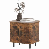HOMCOM Nightstand with Sliding Doors and Metal Legs Rustic Brown(m-11)