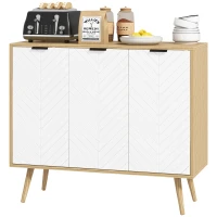 HOMCOM Aparador de Cozinha Moderno com Prateleiras Ajustáveis 2 Armários e Anti-Tombo 91,5x35x77,4 cm Branco e Madeira(m-11)