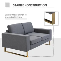 HOMCOM 2-zitsbank stoffen bank hoekbank gestoffeerde bank zitmeubelen kussens armsteun hout metaal lichtgrijs 160 x 82 x 78 cm(m-4)