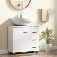 HOMCOM Mobile Sottolavabo con Intaglio a U, Armadietto e 3 Cassetti, Chiusura Ammortizzata, 70x30x65 cm, Bianco(m-2)