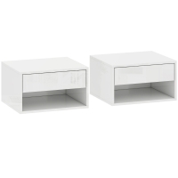 HOMCOM Juego de 2 Mesitas de Noche Flotantes Mesillas de Noche con Cajón y Estante Abierto 37x32x21 cm Blanco Brillante