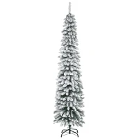 HOMCOM Kunstkerstboom, besneeuwd, slank ontwerp, brandveilig, 210 cm, Groen/Wit(m-1)