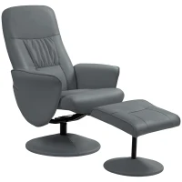HOMCOM Swivel Recliner Chair with Footstool, PU Leather Armchair and Ottoman with High Back and Round Base for Living Room, Grey(m-1)