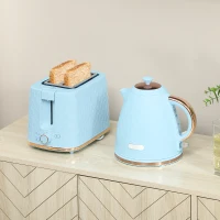 HOMCOM 1.7L 3000W Fast Boil Kettle & 2 Slice Toaster Set, Kettle and Toaster Set with Auto Shut Off, Browning Controls, Light Blue(m-11)