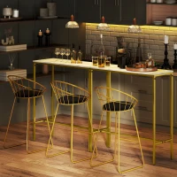 HOMCOM Ensemble table de bar avec tabourets table à manger debout avec 2 chaises pieds en acier 100 x 40 x 107 cm doré(m-8)