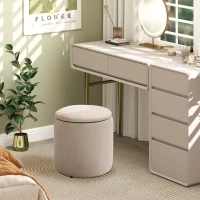 HOMCOM Modern Storage Ottoman with Removable Lid, Fabric Storage Stool, Foot Stool, Dressing Table Stool, Set of 2, Cream White(m-8)