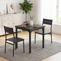HOMCOM 3 Piece Space-Saving Kitchen Table and Chairs, Dining Table Set for 2 with Metal Legs, Black Wood Effect(m-14)
