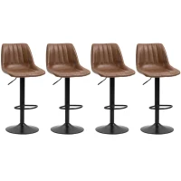 HOMCOM Lot de 4 tabourets de bar style vintage réglable pivotant avec repose-pied revêtement synthétique marron(m-12)