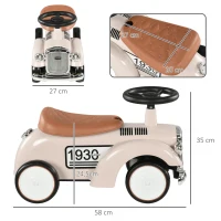 AIYAPLAY Porteur enfants voiture véhicule à pousser multi-équipée 12-36 mois coffre klaxon style vintage blanc crème(m-3)