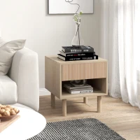 HOMCOM Table de chevet table de nuit avec tiroirs et niches, table d'appoint style moderne pour chambre à coucher, salon, dim. 47 x 47 x 50 cm, finition bois naturel(m-10)