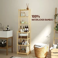 HOMCOM Raft Mobil pentru Baie cu 7 Polițe, Depozitare și Organizare, Dulap din Bambus, 44x33x180 cm, Culoare Lemn(m-6)