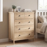 HOMCOM Commode meuble de rangement 5 tiroirs pour chambre, bureau, entrée, chêne et poignée métal noir(m-14)