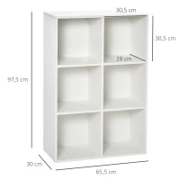 HOMCOM Mobile Libreria Moderno a 6 Cubi in Legno, 65.5x30x97.5 cm, Bianco(m-3)