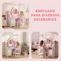 AIYAPLAY Tocador de Maquillaje Niña con Espejo de LED de 2 Colores Taburete 2 Armarios Cajón Estantes Compartimento Rosa(m-9)