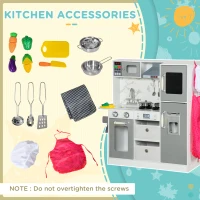 AIYAPLAY Toy Kitchen with Lights, Sounds, Apron and Chef Hat, Ice Maker, Microwave, for Ages 3-6 Years - White(m-7)