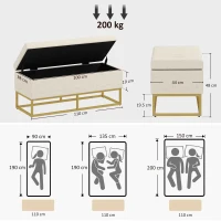 HOMCOM Panca con Contenitore in Poliestere Trapuntata con Gambe in Acciaio d'oro, 110x44x48cm, Beige(m-3)