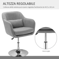HOMCOM Sedia Girevole a 360° ad Altezza Regolabile, con Cuscino, Supporto Lombare e Bracciolo, 60x60x79-91 cm, Grigio(m-4)