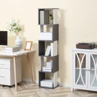 HOMCOM Modern 5-Tier Bookshelf, Freestanding Bookcase Storage Shelving for Living Room Home Office Study, White and Dark Grey(m-10)