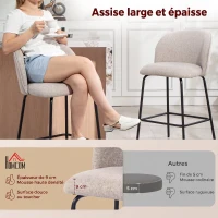 HOMCOM Lot de 2 Tabourets de Bar, Chaises de Bar, Repose-Pieds et Dossier, Tissu Effet Lin, Hauteur d'Assise 68cm, Gris Clair(m-4)