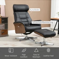 HOMCOM Fauteuil met voetenbank, 360° draaibaar, ligfunctie, leesstoel, zwart, 80 x 84 x 108 cm(m-6)