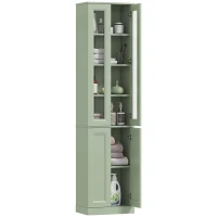 HOMCOM Meuble de Salle de Bain 6 niveaux, Meuble de Rangement avec 4 Portes à Fermeture Douce et Étagères Réglables, Vert(m-17)