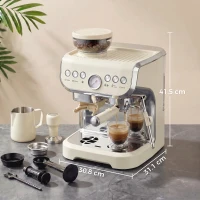 HOMCOM 15 Bar Coffee Machine, with Adjustable Grind, Steamer and Accessories - Cream White(m-3)