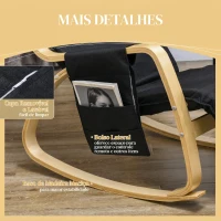 HOMCOM Cadeira de Baloiço com Apoio de Pés Ajustável em 5 Posições, Bolso Lateral, Braços em Madeira e Apoio de Cabeça, Preto(m-6)