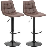 HOMCOM Adjustable Bar Stools Set of 2, Swivel PU Leather Upholstered Barstools with Tufted Seat and Back, Breakfast Bar Chairs for Kitchen Counter, Brown(m-10)