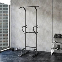 HOMCOM Power Tower Dip Station, Barre de traction, Barre de dips, Hauteur Réglable, Poignées en Forme U, 98x102x180-212cm, Noir(m-10)