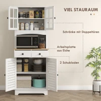 HOMCOM Keukenkast met glazen deuren, 2 lades, servieskast, eetkamerkast, hout, 68 x 39,5 x 170 cm, Wit(m-4)