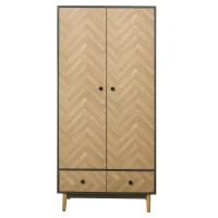 HOMCOM Modern Wardrobe Cabinet Wood-Effect Sticker Surface with 2 Hanging Rods, 2 Storage Shelves and 2 Drawers, 90 x 50 x 190 cm, Dark Grey(m-15)