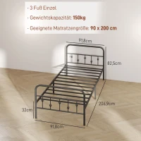 HOMCOM Metalen eenpersoonsbedframe, Eenvoudige Montage, met Geluidsreducerende Rubberen Kits, Zwart(m-3)
