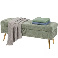 HOMCOM Storage Ottoman, Chenille Upholstered Ottoman Storage Box with Padded Seat, Metal Legs, 114 x 41 x 45 cm, Light Green(m-15)