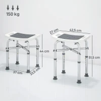 HOMCOM Tabouret de douche chaise de douche - assise rembourré et réglable, patins à ventouses antidérapants, en aluminium gris(m-3)