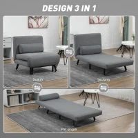 HOMCOM Fotoliu Pat cu Spătar Reglabil în 5 Poziții, Țesătură cu Aspect de In și Cadru din Oțel, 75x70x75 cm, Gri(m-4)