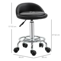 HOMCOM Verrijdbare kruk met rugleuning 57-72 cm hoogte verstelbaar draaikruk voor kantoor salon massage(m-3)