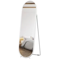 HOMCOM Specchio a Figura Intera da Terra con Supporto Pieghevole, Vetro e Metallo, 40x41x159 cm, Bianco(m-11)
